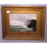 A 19th century oil depicting a coastal scene,