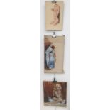 Three oils depicting female nude & figural studies,