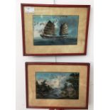 A pair of Oriental gouache studies depicting coastal scenes