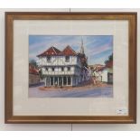 A watercolour of Thaxted Guidhall, signed, gallery label verso,