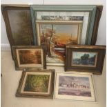 A quantity of pictures to inc original landscape oils and well-framed examples