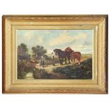 English School (19th century): Horses, figures & dogs in a landscape, oil on canvas,