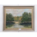 An oil painting of Connaught Water, Chingford, by Muriel Gordon, signed lower right,