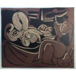 After Pablo Picasso: Reclining Woman and Picador with Guitar, colour print,