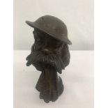 A bronze car mascot of the WWI figure 'Old Bill': impressed mark "Copyright & Reg"