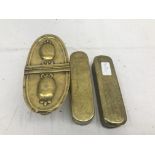 Three Dutch-style brass snuff boxes,