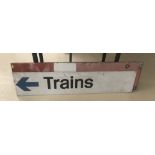 An original enamel trains sign;