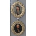 A pair of portrait oils depicting Sir Walter Scott and his daughter,