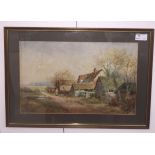 A barnyard scene by Hubert Birkby, watercolour, signed lower left,