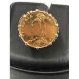 An 1887 half sovereign in 9ct ring mount