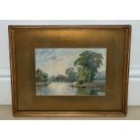 English School (19th century): Figures in a river landscape with distant view of Eton school,