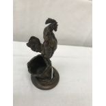 August Nicolas Cain 1821 - 1894 A bronze figure of a cockeral standing on a basket signed