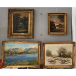 Four landscape oils to include a winter scene,