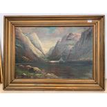 An oil on canvas depicting a steamship in the North West Passage,