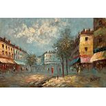 Caroline Burnett (20th century): An oil on canvas depicting a Parisian street scene, signed,
