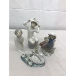 Four Lladro figures, Girl with flower basket,