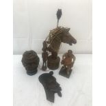 A quantity of treen items to inc a carved box,