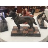 A 1930s spelter figure of a german shepherd on a marble base