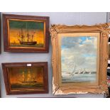 Two reverse printed maritime studies on glass,