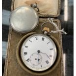 A HM silver cased pocket watch together with a compass