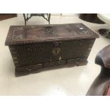 An 18th century style brass studwork chest and drawers with engraved floral scrolls to the hinges