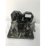 A pair of spelter german shepherd book ends on marble bases