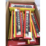 A box of boxed Hornby 00 gauge locomotives & rolling stock