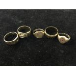 Five 9ct gold rings to inc.