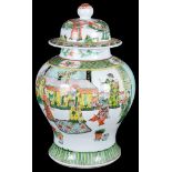A Chinese famille verte jar with lid 19th century Vividly decorated with a scene of literati and
