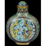 A Chinese cloisonné snuff bottle with stopper 18th century Decorated with two medallions of