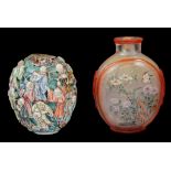 Two Chinese snuff bottles 18th century To include: a painted glass snuff bottle with delicate bird