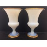 A Pair of 19th Century French Ormolu Mounted Campanola Vases: The gilded rim and base in egg and