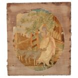 An 18th Century Silk Embroidery: Depicting a shepherdess with sheep, H 36 x W 32 cm,