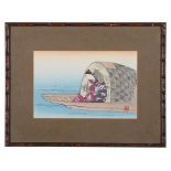 A collection of Japanese prints Taisho period To include: three framed small prints representing