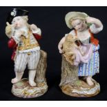 Two 19th Century Meissen Figures of a Shepherd and Shepherdess: Blue crossed sword marks to the