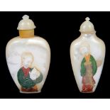 Two Chinese mother-of-pearl snuff bottles with stopper 19th century With narrow base and