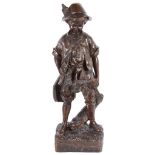 A 19th Century French Bronze Statue of a Young Hunter: The young boy holding ducks and a hare,