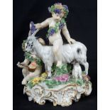 An 18th Century Hochst Figure of a Putto Riding a Goat: Blue mark to base,