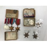 Two boxed WWII medal groups to inc Burma 39-45 and BWM, 39-45, Burma, Atlantic, DM,