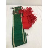 Two shoulder sashes to inc green with applied PM and embroidered star