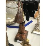 A French walnut Art Nouveau lamp on marble base