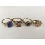 Four 9ct dress rings to inc stone set;