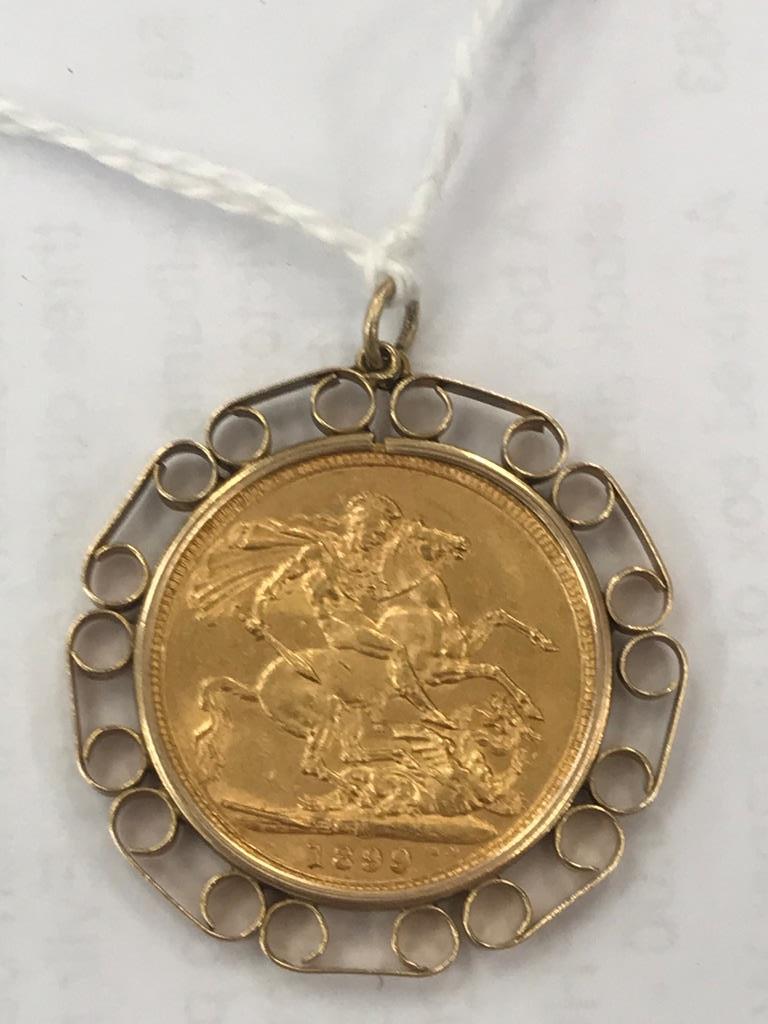 An 1899 Melbourne Min sovereing in pendant mount