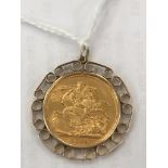 An 1899 Melbourne Min sovereing in pendant mount