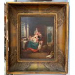 Continental School (18th/19th century): A mother & children in an interior, oil on bevelled panel,