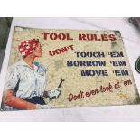 "Tool rules" tin sign