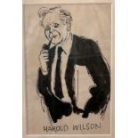 An ink caricature of Harold Wilson,