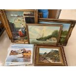 A quantity of Naive School oils and watercolours of various landscape/floral subjects