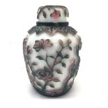 A Chinese Glass Jar: Late 19th century Bejing glass jar with cut and overlaid Ruyi shaped border