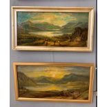 English School (19th century): A pair of oils on board depicting atmospheric highland loch